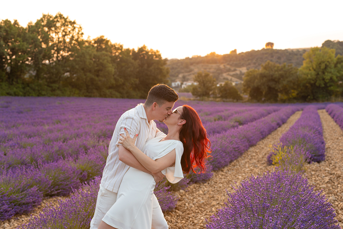 Une séance photos dans les champs de lavandes à Valensole au coucher du soleil